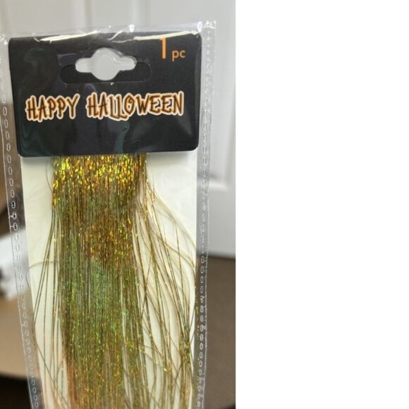 Hair Extensions Halloween Gold Glitter Set of 2 Synthetic Hair 19" Comb Clip - Picture 4 of 5